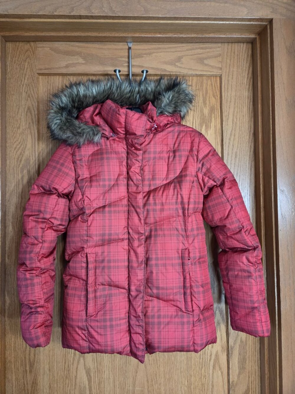 Jonathan Stone Red Plaid Winter Puffer Jacket Girls Large 14/16